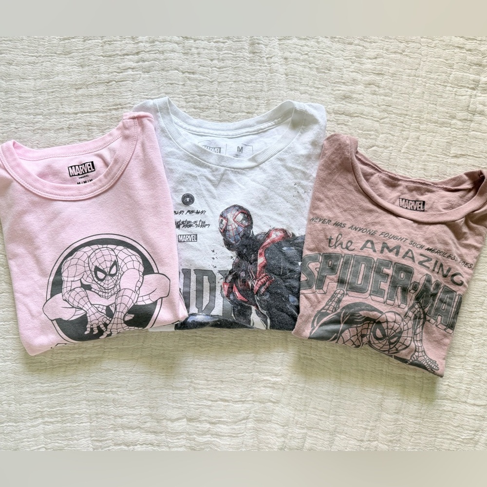 Spiderman Women's Short Sleeve Tee Trio in Pink, White & Mauve